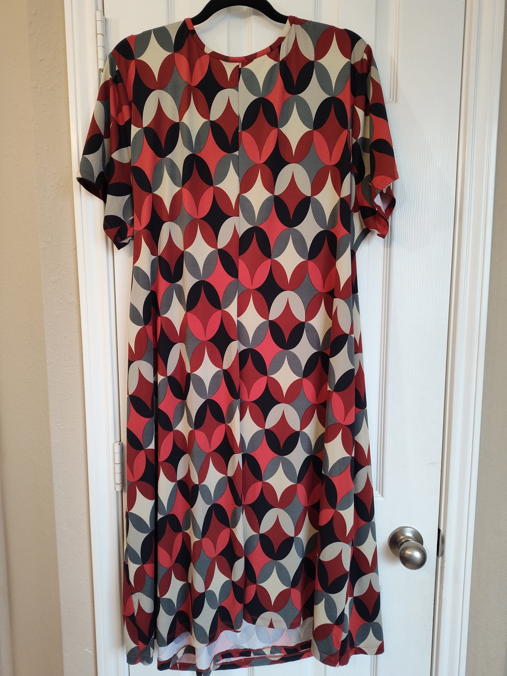 Lane Bryant Red Black Cream Geometric Midi Wrap Dress - Picture 4 of 5